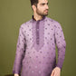 Rajwada Purple Viscose Silk Sequins Stitched Kurta For Men