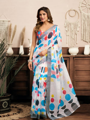 Rajwada Multicolour Cotton Linen Zari Work Saree For Women