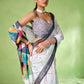 Rajwada White Cotton Linen Solid Printed Saree For Women