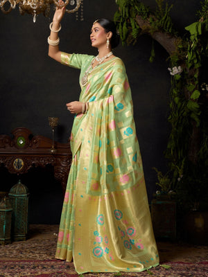 Rajwada Light Green Organza Solid Saree For Women