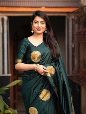 Rajwada Dark Green Silk Blend Woven Saree For Women