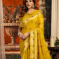 Rajwada Mustard Yellow Silk Blend Solid Saree For Women