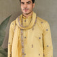 Rajwada Yellow Viscose Silk Embroidered Stitched Kurta For Men