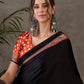 Rajwada Black And Orange Silk Blend Printed Elegant Saree For Women