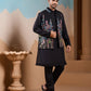 Rajwada Black Silk Blend Embroidered Stitched Kurta Set For Men