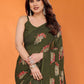 Rajwada Olive Green Silk Blend Floral Print Saree For Women