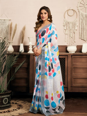 Rajwada Multicolour Cotton Linen Zari Work Saree For Women