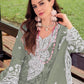Rajwada Pista Silk Blend Embellished Semi Stitched Kurta Set For Women