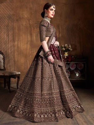 Rajwada Maroon Silk Blend Embroidered Semi-Stitched lehenga For Women