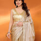 Rajwada Beige Georgette Lace Work Saree For Women