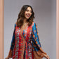 Rajwada Red And Blue Linen Printed Stitched Co-Ord Set For Women