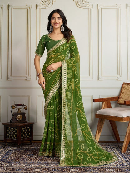 Rajwada Olive Georgette Printed Saree For Women