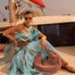 Rajwada Blue Chinon Woven Saree With Unstitched Blouse for Women