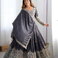 Rajwada Grey Silk Blend Embroidered Semi-Stitched lehenga For Women