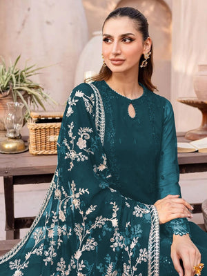 Rajwada Teal Georgette Embroidered Semi-Stitched Kurta Set For Women