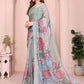 Rajwada Grey Cotton Linen Solid Printed Saree For Women
