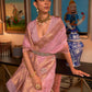 Rajwada Pink Silk Blend Woven Saree With Unstitched Blouse for Women