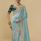 Rajwada Blue Tissue Embellished Saree For Women