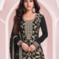 Rajwada Black Cotton Blend Embroidered Semi-Stitched Kurta Set For Women