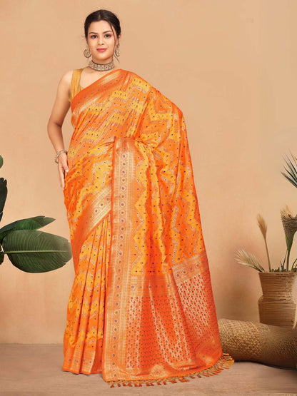 Rajwada Orange Woven Banarasi Silk Saree With Unstitched Blouse for Women