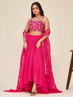 Rajwada Women Designer Pink Georgette Semi Stitched Lehenga With Unstitched Blouse