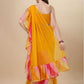 Rajwada Yellow Georgette Printed And Ruffle Saree For Women