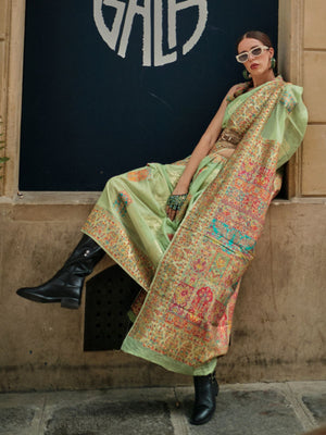 Rajwada Green Modal Woven Saree With Unstitched Blouse For Women