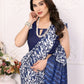 Rajwada Blue Khadi Printed Saree With Unstitched Blouse For Women