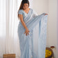Rajwada Blue Crushed Tissue Embroidered Saree With Unstitched Blouse For Women