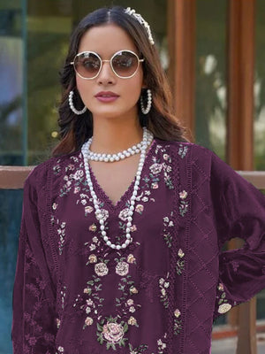 Rajwada Wine Georgette Embellished Semi-Stitched Kurta Set For Women