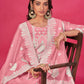 Rajwada Blush Pink Organza Embroidered Semi-Stitched Kurta Set For Women