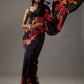Rajwada Black Georgette Floral Printed Saree With Unstitched Blouse For Women
