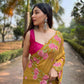 Rajwada Mustard Organza Embroidered Saree With Unstitched Blouse For Women