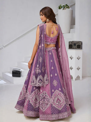 Rajwada Purple Georgette Tissue Embroidered Semi-Stitched Lehenga For Women