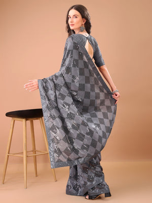 Rajwada Grey Georgette Sequin Elegant Saree For Women