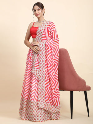 Rajwada Red Georgette Embellished Semi-Stitched Lehenga For Women