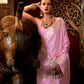 Rajwada Pink Satin Woven Saree With Unstitched Blouse For Women