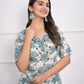 Rajwada Off White And Blue Chanderi Embroidered And Printed Stitched Kurta Set Without Dupatta For Women