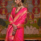 Rajwada Pink Silk Blend Woven Saree With Unstitched Blouse for Women