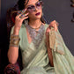 Rajwada Green Silk Blend Woven Saree With Unstitched Blouse For Women