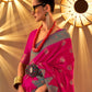 Rajwada Pink Silk Blend Woven Saree With Unstitched Blouse For Women