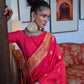 Rajwada Red Silk Blend Woven Saree With Unstitched Blouse for Women