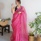 Rajwada Pink Organza Lace Work Saree With Unstitched Blouse For Women