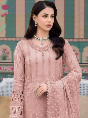 Rajwada Peach Georgette  Embroidered Semi-Stitched Kurta Set For Women