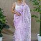 Rajwada Lavender Organza Printed Saree With Unstitched Blouse For Women
