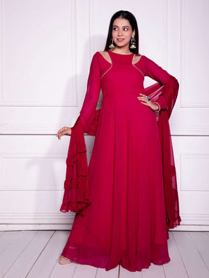 Rajwada Red Georgette Beads Stitched Gown For women