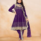 Rajwada Purple Art Silk Embellished Semi Stitched Kurta Set For Women