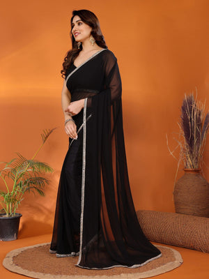 Rajwada Black Georgette Printed Saree For Women