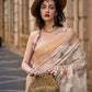 Rajwada Off White Poly Brasso Woven Saree With Unstitched Blouse For Women