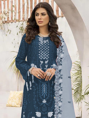 Rajwada Blue Georgette Embroidered Semi-Stitched Kurta Set For Women